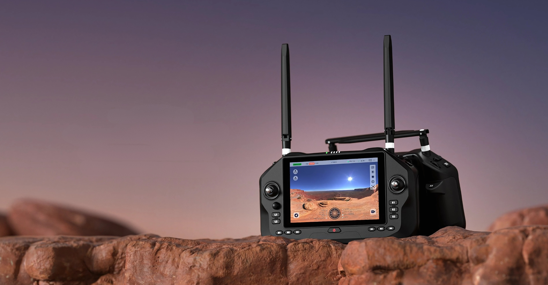SIYI UniRC 7 Pro ground station outdoors at dusk