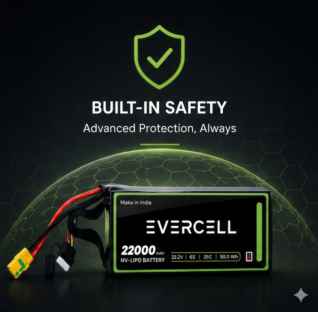 Evercell 6S lithium polymer drone battery side view showing balanced cell construction