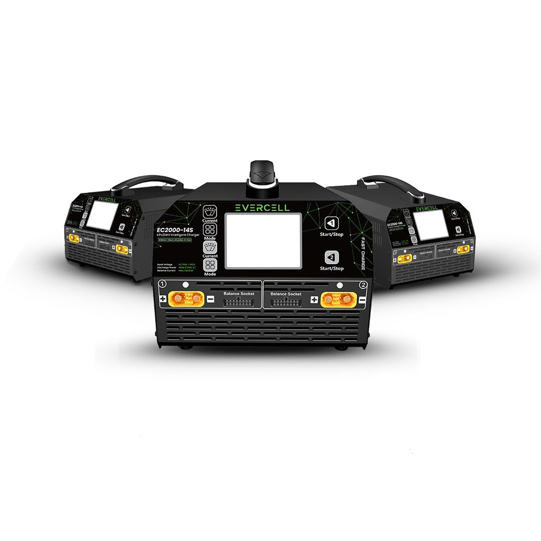 Multiple Evercell EC2000-14S LiPo chargers deployed for a drone fleet
