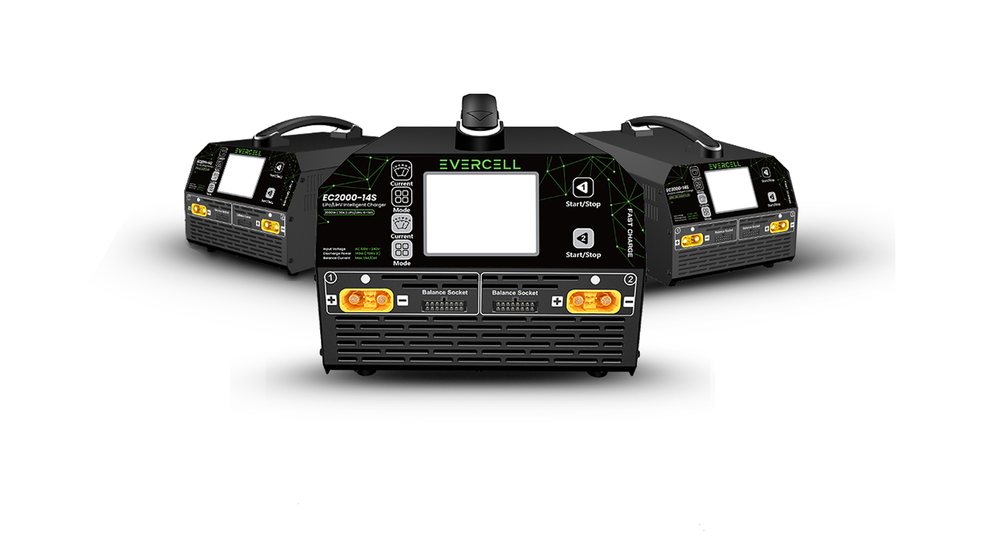 Multiple Evercell EC2000-14S LiPo chargers deployed for a drone fleet