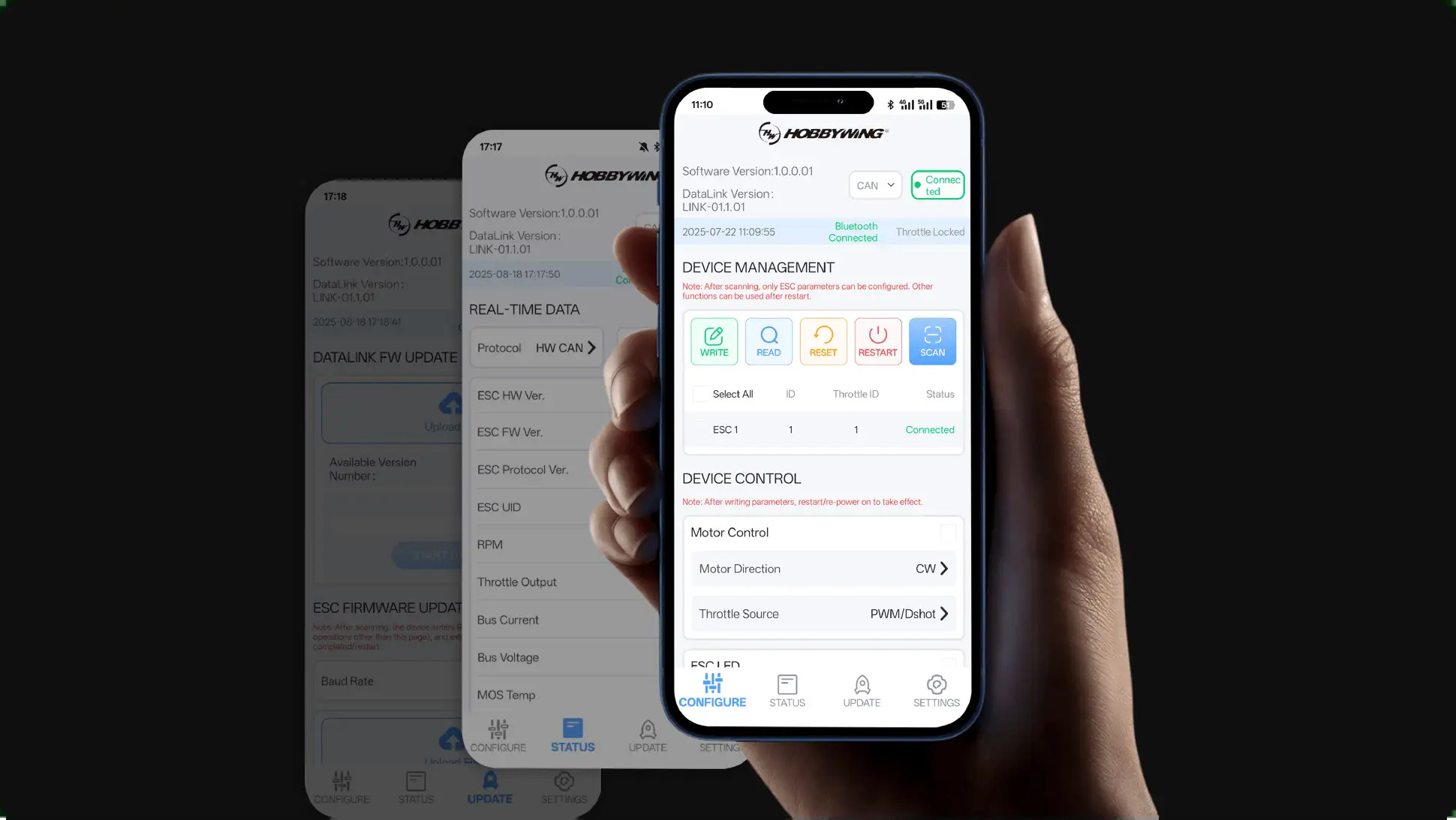 Adjust X9 G2L ESC parameters via Bluetooth mobile app