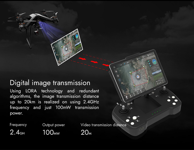 Skydroid T12 receiving digital video from a drone and showing it on a tablet ground station