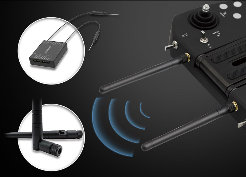 Skydroid T12 dual 2.4 GHz antennas with the R12 receiver module